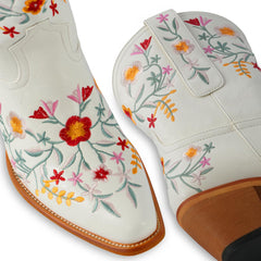 Tuhoomall Stylish Western Ankle Boots with Floral Embroidery, Rubber Sole, Chunky 5cm Heel for Classic and Casual Looks