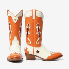 Tuhoomall Fashionable Western Mid-Calf Boots for Women, Slip-On Style with Chunky Heel, Unique Star Animal Print Design, All-Season Versatile Footwear Tuhoomall