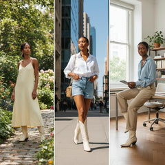 Tuhoomall Western Boots for Women with Embroidery, Chunky Heel 2.00 in, Mid-Calf Length, Vegan Leather, Casual Fashion Footwear, All Seasons