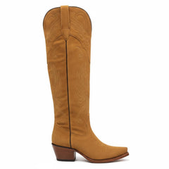 Tuhoomall Western Knee High Boots with Embroidered Design, 2.25 Inch Chunky Heel, Perfect for Fashion, Travel, Parties and Everyday Wear