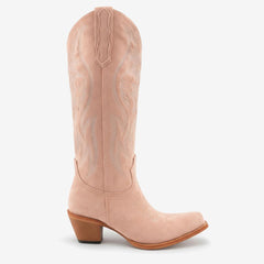 Tuhoomall Western Embroidered Pointed Toe Chunky Heel Slip-On Mid Calf Boots for Women, Retro Casual Style, Perfect for Weddings and Everyday Wear