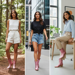 Tuhoomall Metallic Cowboy Ankle Boot with Chunky Block Heel, Pointed Toe, Embroidered Design for Casual Fashion Use, Vegan Leather, All Seasons