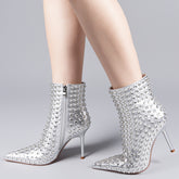 Tuhoomall Shiny Synthetic Leather Ankle Boots with Sparkling Rhinestones for Fashionable Parties and Performances