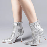 Tuhoomall Shiny Synthetic Leather Ankle Boots with Sparkling Rhinestones for Fashionable Parties and Performances Tuhoomall
