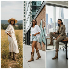 Tuhoomall Comfortable Western Boots for Women with Embroidery, Rubber Sole, Chunky 5cm Heel - Fashionable Casual Footwear for All Seasons