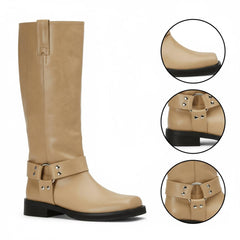 Tuhoomall Stylish Knee High Boots For Women | Comfortable Chunky Heel | Everyday Casual & Travel Use | Solid Color With Metallic Buckle