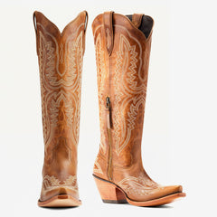 Tuhoomall Western Over-the-Knee Boots for Women, Floral Embroidered Chunky Heel, Comfortable Slip-On, Stylish for Travel and Outdoor Fashion