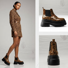 Tuhoomall Fashionable Women's Loafers Ankle Boots With 6cm Thick Sole For Everyday Use Stylish Waterproof Design In Solid Color