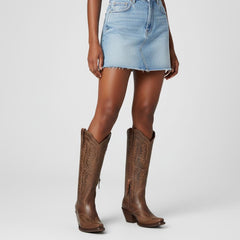 Tuhoomall Stylish Western Mid-Calf Boots for Women - Embroidered Vegan Leather, 2.76in Low Chunky Heel, Perfect for Year-Round Casual Wear