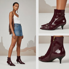 Tuhoomall Fashion Ankle Boots for Women, Comfortable Pointed Toe, Cat Heel with Hardware Buckles, Ideal for Parties and Daily Wear, Casual All-Season Style