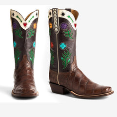 Tuhoomall Western Cowboy Boots for Women - Floral Embroidery, Comfortable Slip-On, Versatile Casual and Party Wear Tuhoomall
