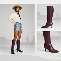 Tuhoomall Fashion Women's Mid-Heel Fashion Boots, Comfortable Pointed Toe Zipper Booties for Professional and Casual Wear, Classic Solid Color Design