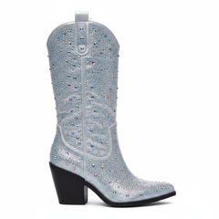Tuhoomall Western Ankle Boots With Rhinestones, Mid Heel 3.00 in, Faux Leather, Stylish For Parties, Weddings, Performances