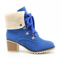 Tuhoomall Fashion Casual Ankle Boots for Women, Classic Street Style, Round Toe, Mid Heel, Lace-Up, Solid Color, Perfect for Winter Wear