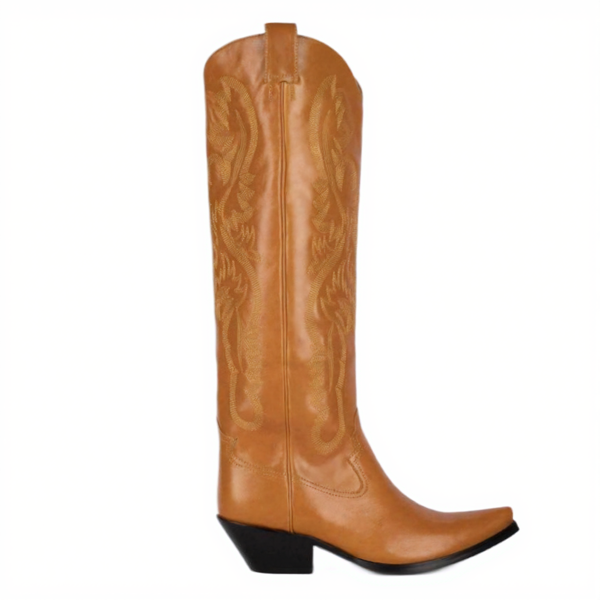 Tuhoomall Western Style Floral Embroidery Knee High Boots for Work - 5.6 cm Chunky Heel, Rubber Sole, Slip-On Design, Classic Fashion وترتیب Tuhoomall