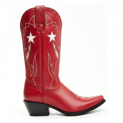 Tuhoomall Western Mid Calf Boots For Women, Snip Toe, Chunky Heel, Embroidered Star Pattern, Slip-On Design, Casual Retro Style Tuhoomall