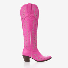 Tuhoomall Western Style Over-The-Knee Boots with Embroidery and Studs for Parties, Performances, Travel, and Fashionable Casual Wear Tuhoomall