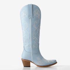 Tuhoomall Western Cowboy Boots for Women, Floral Embroidery, 6cm Chunky Heel, Slip-On Design, Perfect for Fashion, Travel and Outdoor Tuhoomall