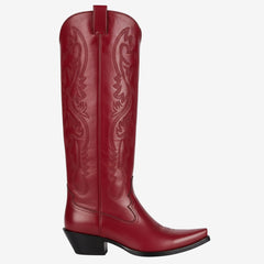 Tuhoomall Western Style Floral Embroidery Knee High Boots for Work - 5.6 cm Chunky Heel, Rubber Sole, Slip-On Design, Classic Fashion وترتیب Tuhoomall