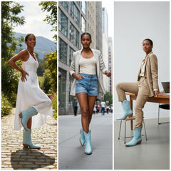 Tuhoomall Metallic Cowboy Ankle Boot with Chunky Block Heel, Pointed Toe, Embroidered Design for Casual Fashion Use, Vegan Leather, All Seasons