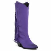 Tuhoomall Western Style Mid-Calf Boots with Tassels, Casual Fashion Footwear, Chunky Heel, Faux Suede, Zipper Closure, All-Season Design Tuhoomall
