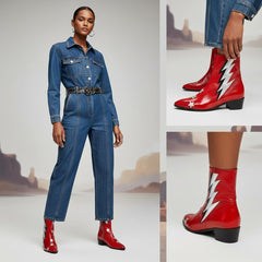 Tuhoomall Pointed-Toe Chunky Heel Ankle Booties with Zipper Closure - Fashionable Floral Applique Design for Parties and Everyday Wear