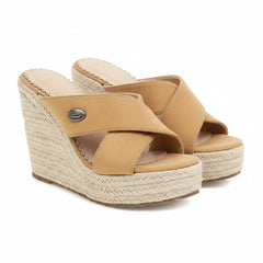 Tuhoomall Waterproof Wedge Sandals for Women, Ethnic Style, Slip-On, Casual Fashion, Rubber Sole, Suede-Like Upper, Perfect for Stylish Outings
