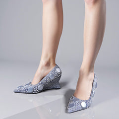 Tuhoomall Comfortable High Heel Slip-On Pumps with Polka Dot and Old Fashion Geometry for Fashionable Weddings, Parties, Performances, and Special Occasions