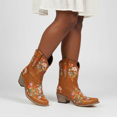 Tuhoomall Stylish Western Ankle Boots with Floral Embroidery, Rubber Sole, Chunky 5cm Heel for Classic and Casual Looks
