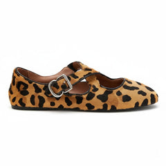Tuhoomall Ballet Flats For Women, Stylish Casual Shoes, Perfect For Parties & Performances, Adjustable Strap, Trendy Leopard Print, Comfortable Rubber Sole