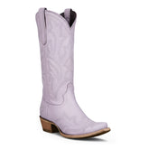 Tuhoomall Western Mid-Calf Boots for Women, Rubber Sole, Stylish Solid Color with Embroidered Detail, Perfect for Fashion, Outdoor, and Everyday Wear Tuhoomall