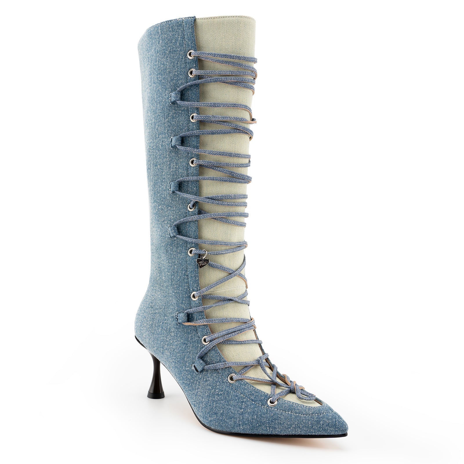 Tuhoomall Fashion Casual Mid-Calf Boots with Gradient Pattern, Pointed Toe, Chunky Heel, Slip-On Design for All Seasons Tuhoomall