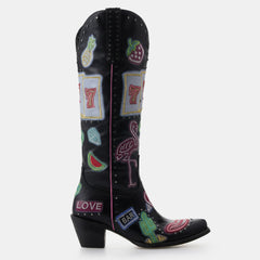 Tuhoomall Western Embroidered Cowgirl Boots for Women - Chunky 5.1 cm Heel, Slip-On, Versatile Casual Party Footwear