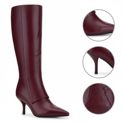 Tuhoomall Knee-High Fashion Boots With Zip Closure For Parties And Casual Wear, Elegant Pointed Toe, 7cm Cat Heel, All-Season Style