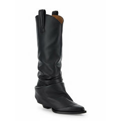 Tuhoomall Comfortable Mid Calf Boots with Chunky Heel, Slip-On Design, Ruched Pattern for Casual Style