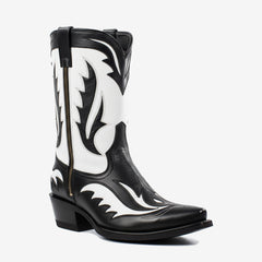 Tuhoomall Western Ankle Boots for Women, Stylish Casual and Workwear, Sharp Toe, Chunky Heel, Zipper Closure, Patches and Embroidery Details