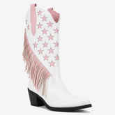 Tuhoomall Western Style Fringe Ankle Boots for Women, Comfortable Low Heel Party Footwear, All-Season Fashion for Performances and Dance Events