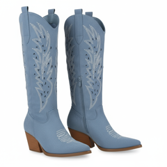 Tuhoomall Western Knee-High Boots For Women With Embroidery And Zipper, Chunky Heel For Travel, Outdoor, Fashion Casual, Party And Dance