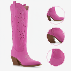 Tuhoomall Western Knee-High Boots For Women With Embroidery And Zipper, Chunky Heel For Travel, Outdoor, Fashion Casual, Party And Dance