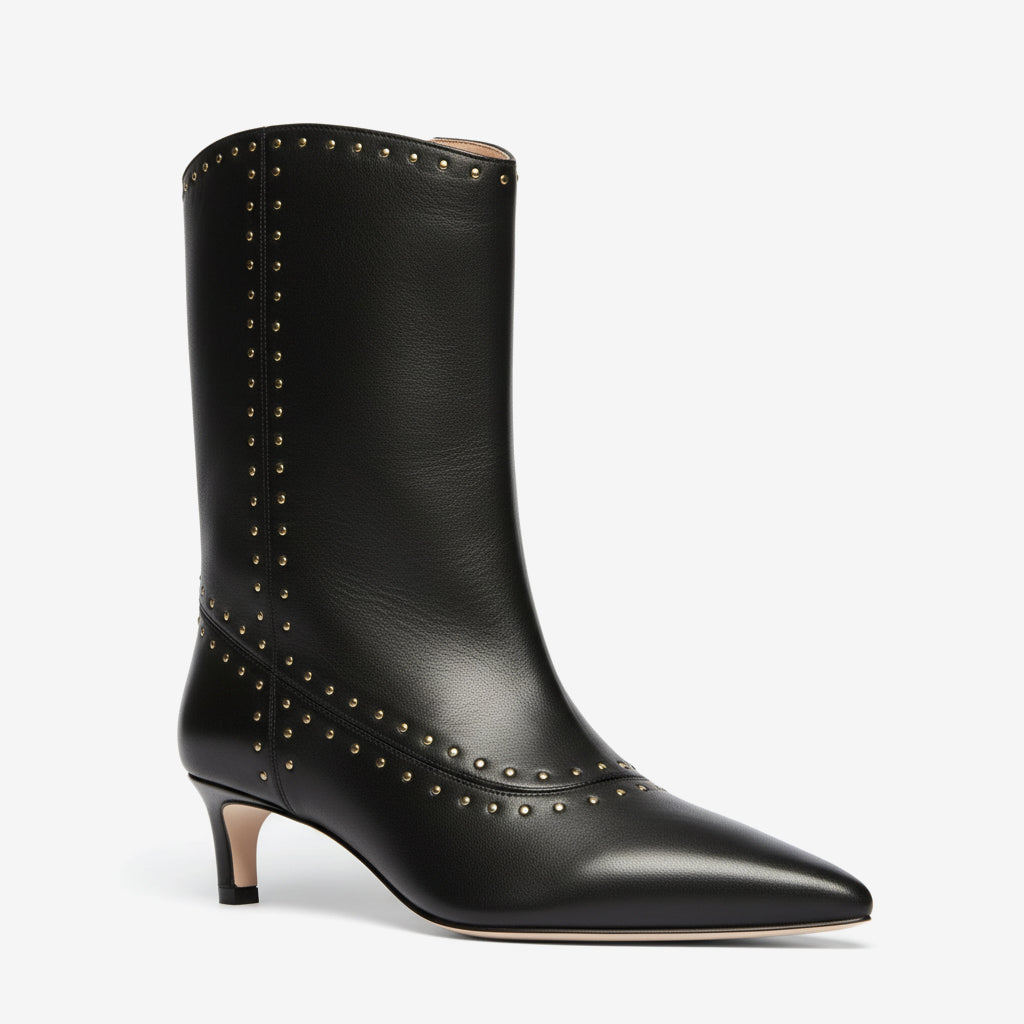 Tuhoomall Fashionable Women's Ankle Boots, Low Heel, Studded Slip-On for Travel, Casual and Work Outings, Comfortable Pointed Toe Design Tuhoomall