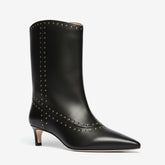 Tuhoomall Fashionable Women's Ankle Boots, Low Heel, Studded Slip-On for Travel, Casual and Work Outings, Comfortable Pointed Toe Design