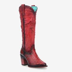 Tuhoomall Western Style Knee-High Cowboy Boots for Performances, Retro Trendy Design, Fashionable Snakeskin with Chunky Heel