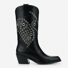 Tuhoomall Western Cowboy Short Boots For Women, Fashionable Casual Style, Pointed Toe, Chunky Heel, Slip-On Design, Unique Graphic Pattern, All Seasons
