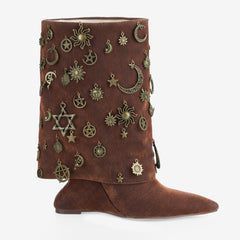 Tuhoomall Western Style Chunky Heeled Ankle Boots with Vintage Metallic Accents for Parties and Events