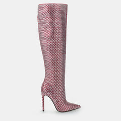 Tuhoomall Over-The-Knee Party Boots with Polka Dot Rhinestones, 12cm Stiletto Heels for Fashionable Evening Wear