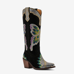 Tuhoomall Comfortable Rhinestone Knee-High Western Boots for Parties, Performances and Everyday Fashion