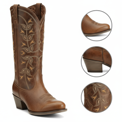 Tuhoomall Western Cowboy Boots for Women, Comfortable Ankle Booties with Embroidered Design, Perfect for Parties and Outdoor Fashion Tuhoomall