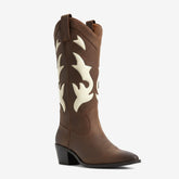 Tuhoomall Western Embroidered Mid-Calf Boots with Chunky Heel Perfect for Fashion and Casual Work Wear Tuhoomall