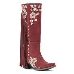 Tuhoomall Western Cowboy Boots for Women, Floral Embroidered Mid-Calf Chunky Heel, Trendy Fringe Detail, Perfect for Casual Outings and Performances
