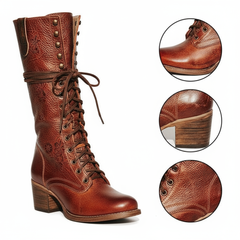 Tuhoomall Western Cowgirl Mid Calf Boots, Retro Chunky Heel, Round Toe, Zipper Closure, Stylish Casual Travel Footwear